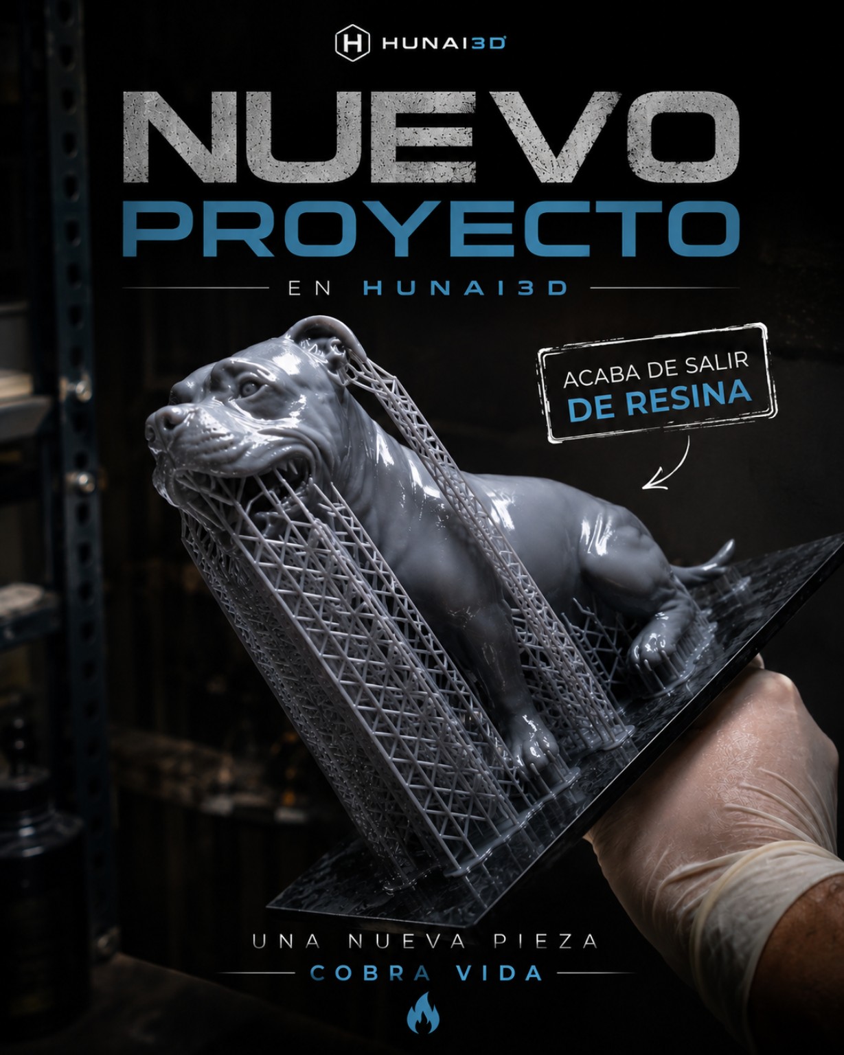 Imagen del proceso de impresión en resina con soportes